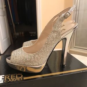 Silver sequin slingback pump